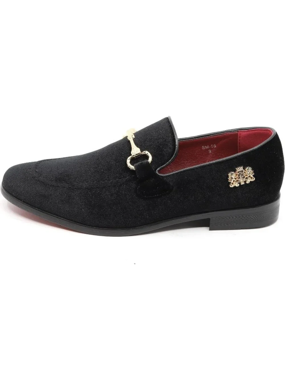 Metrocharm Men's Black Rubber Velvet Loafers Gold Buckle Slip On Classic Shoes